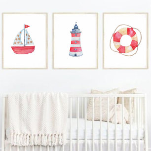 Watercolor Nautical Ocean Sailboat Nursery Decor