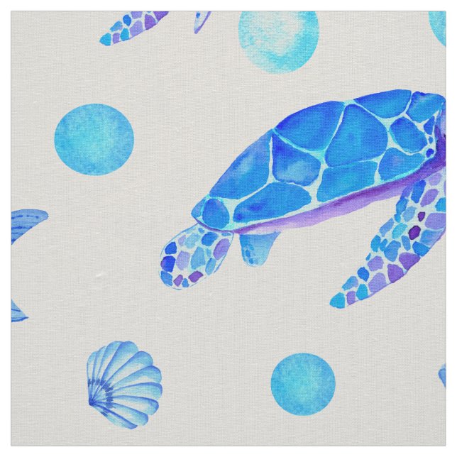 Watercolor Nautical Pattern - Turtles and Seashell Fabric (Swatch)