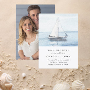 Watercolor Nautical Photo Sailing Save the Date  Invitation