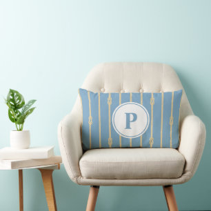 Watercolor Nautical Rope knot Stripes Monogram Lumbar Cushion
