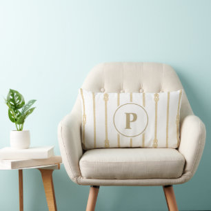 Watercolor Nautical Rope Knot Stripes Monogram Lumbar Cushion