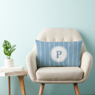 Watercolor Nautical Rope knot Stripes Monogram Lumbar Cushion