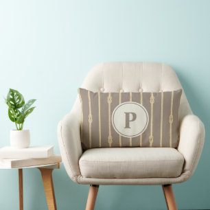 Watercolor Nautical Rope knot Stripes Monogram Lumbar Cushion