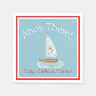 Watercolor Nautical Sailboat Birthday  Napkin
