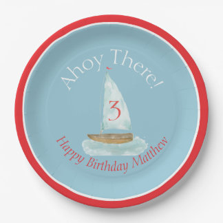 Watercolor Nautical Sailboat Birthday  Paper Plate