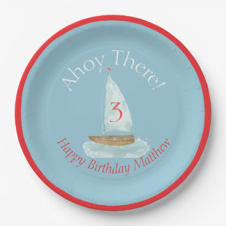 Watercolor Nautical Sailboat Birthday  Paper Plate