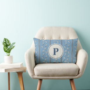 Watercolor Nautical Sailing Boat Stripe Monogram Lumbar Cushion
