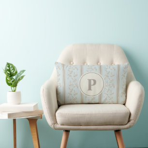 Watercolor Nautical Sailing Boat Stripe Monogram Lumbar Cushion
