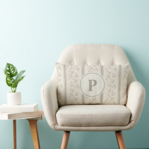 Watercolor Nautical Sailing Boat Stripe Monogram Lumbar Cushion