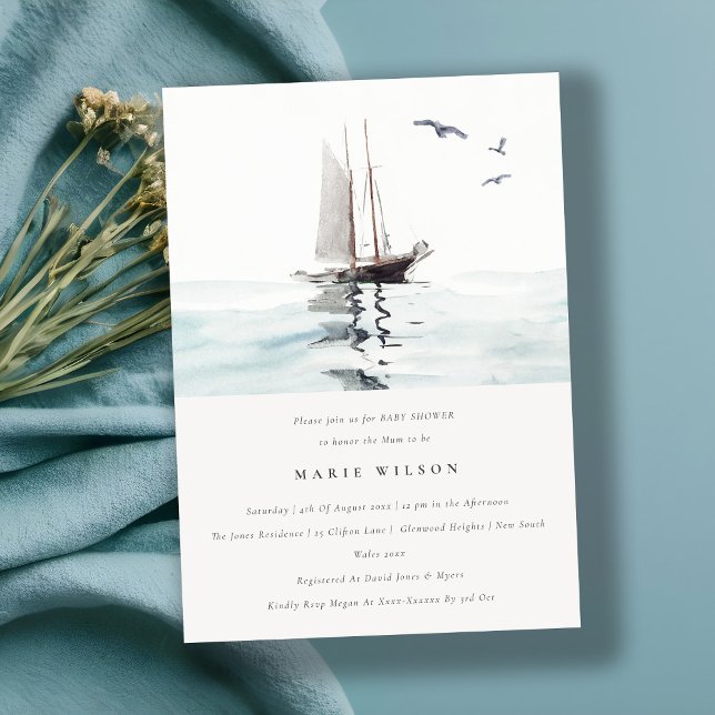 Watercolor Nautical Sailing Yacht Baby Shower Invitation (Creator Uploaded)