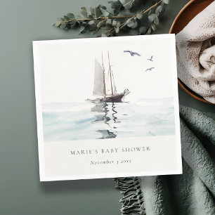 Watercolor Nautical Sailing Yacht Baby Shower Napkin