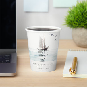Watercolor Nautical Sailing Yacht Bridal Shower Paper Cups