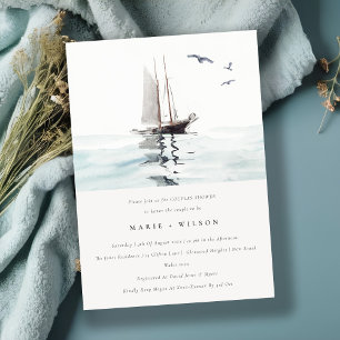 Watercolor Nautical Sailing Yacht Couples Shower Invitation