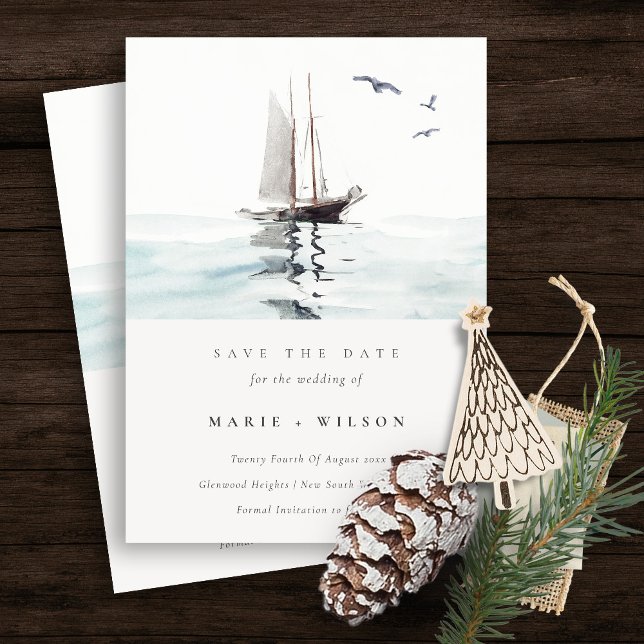 Watercolor Nautical Sailing Yacht Save The Date Invitation (Creator Uploaded)