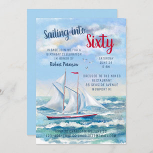 Watercolor Nautical Sailing Yacht Sixty Birthday Invitation