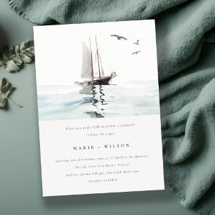 Watercolor Nautical Sailing Yacht Vow Renewal Invitation