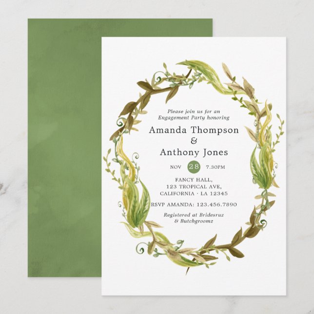 Watercolor Nautical Seaweed Engagement Party Invitation (Front/Back)