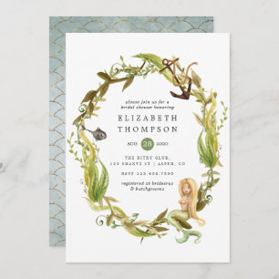 Watercolor Nautical Seaweed Mermaid Bridal Shower Invitation