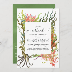 Watercolor Nautical Seaweed Online Virtual Wedding Invitation