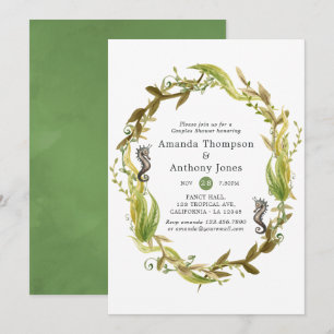 Watercolor Nautical Seaweed Wedding Couples Shower Invitation
