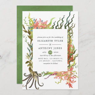 Watercolor Nautical Seaweed Wedding Invitation