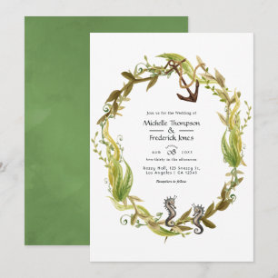 Watercolor Nautical Seaweed Wedding Invitation