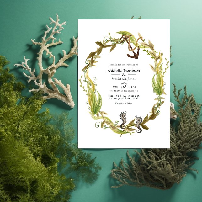 Watercolor Nautical Seaweed Wedding Invitation (Creator Uploaded)