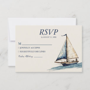 Watercolor Nautical Ship Sailing Yacht Wedding RSVP Card