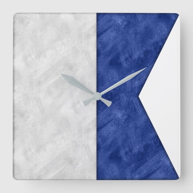 Watercolor Nautical Signal Maritime Flag Square Wall Clock (Front)