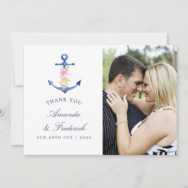 Watercolor Nautical Themed Wedding Thank You (Front)