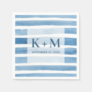 Watercolor nautical wedding. Blue stripes monogram Napkin