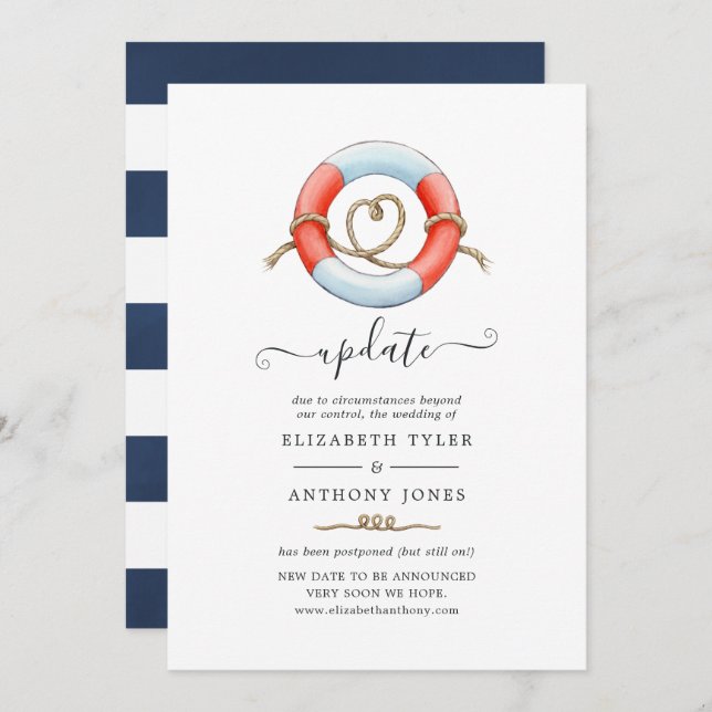 Watercolor Nautical Wedding Update Invitation (Front/Back)