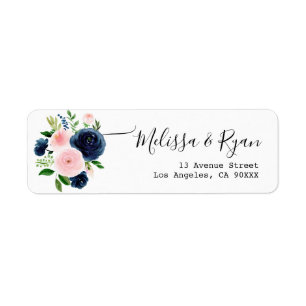 watercolor navy and blush floral address label return address label