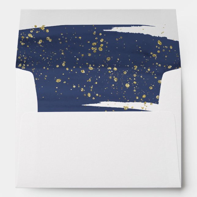 Watercolor Navy and Gold Lined Wedding Invitation Envelopes (Back (Bottom))