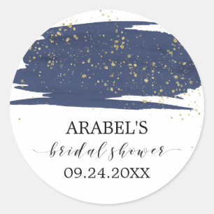 Watercolor Navy and Gold Sparkle Bridal Shower Classic Round Sticker