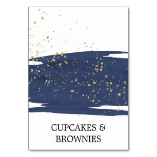 Watercolor Navy and Gold Sparkle Food Tent Cards
