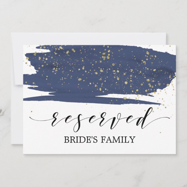 Watercolor Navy and Gold Wedding Reserved Sign Invitation (Front)