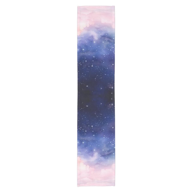 Watercolor Navy and Pink Starry Table Runner (Front)
