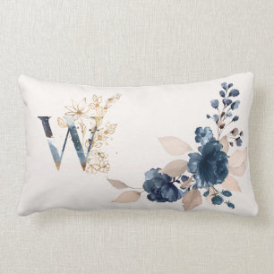 Watercolor Navy blue and golden rose Monogram Lumbar Cushion