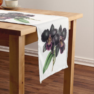 Watercolor navy blue and purple orchids short table runner