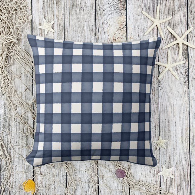 Watercolor Navy Blue Farmhouse Plaid Cushion (Creator Uploaded)