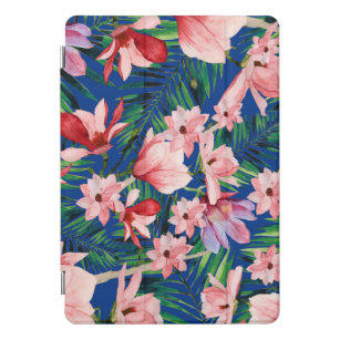 Watercolor navy blue red coral tropical floral iPad pro cover