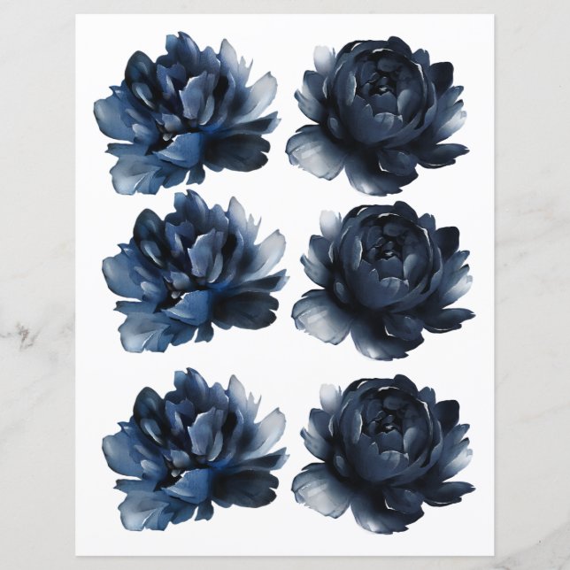 Watercolor Navy Blue Roses 2 Sided Scrapbook (Front)