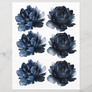 Watercolor Navy Blue Roses 2 Sided Scrapbook