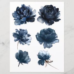 Watercolor Navy Blue Roses 2 Sided Scrapbook