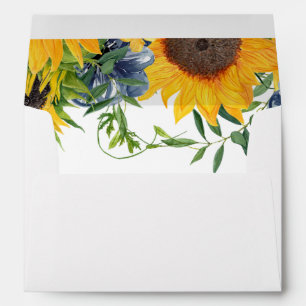 Watercolor Navy Blue Sunflower Rustic Wedding Envelope