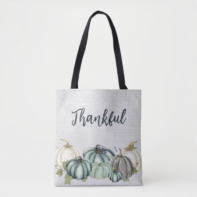 Watercolor Navy Blue, White, and Grey Pumpkin,  Tote Bag (Front)