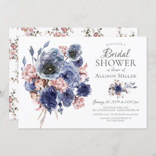 Watercolor Navy Blush Floral Bridal Shower Invitation