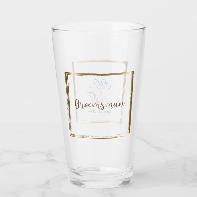 Watercolor Navy & Blush Groomsman Glass (Front)