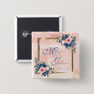 Watercolor Navy & Blush Wedding 15 Cm Square Badge